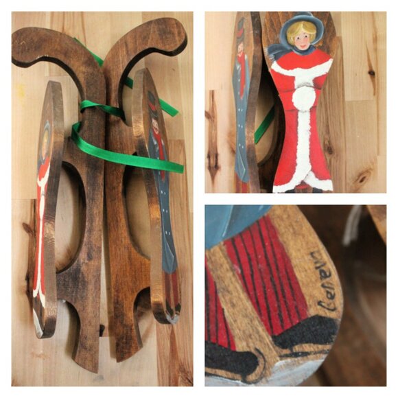 Hand Painted Wood Skates with Couple - Picture 2 of 2